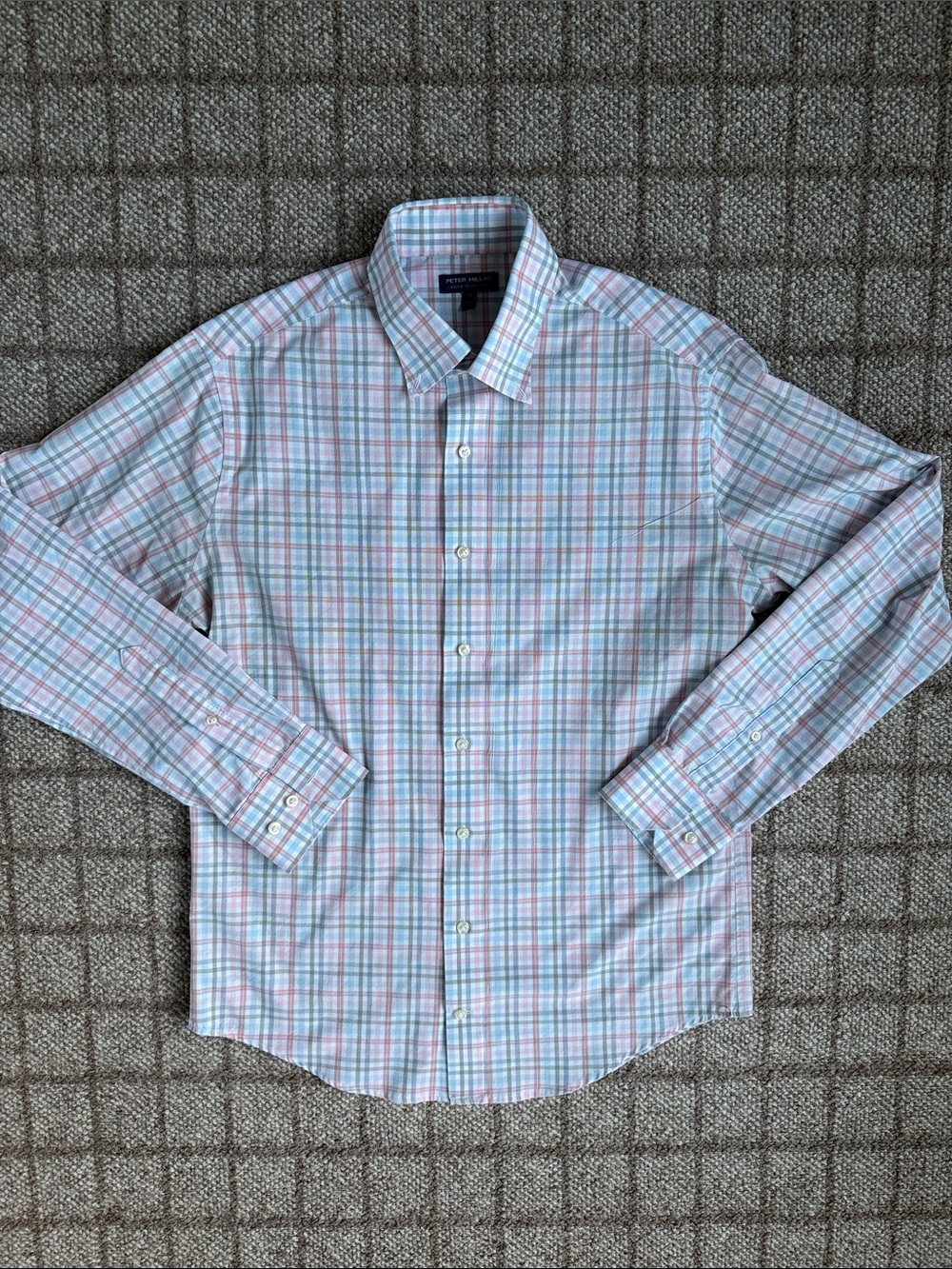 Men's Peter Millar light pink & blue Plaid Button Down Shirt - Size M